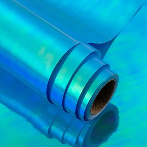 MAYPLUSS Mini-Geschenkpapierrolle, 46,8 m², Blau, einfarbig, mit schillernder Folie, für Geburtstag, Weihnachten, Hochzeit, Babyparty, Urlaub, Brautparty, 43,2 x 10,1 m