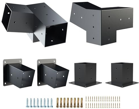 Kinchoix Pergola-Halterungen, 2 Stück, Holzarbeiten, Pergola-Set, 15 °, 3-Wege-Eckwinkel mit Pergola-Pfostenbasis für 10,2 x 10,2 cm (tatsächlich: 8,9 x 8,9 cm), Holzbalken, erhöhtes Holzständer-Set,