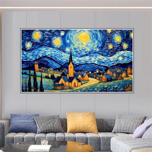 Van Gogh Diamond Painting Set, DIY 5D Diamant Painting Bilder Erwachsene Stickerei Sternenhafte Nacht Diamond Art Painting Malen Nach Zahlen Full Diamant Malerei Gem Crystal Art Deko 36x20cm Z-10289