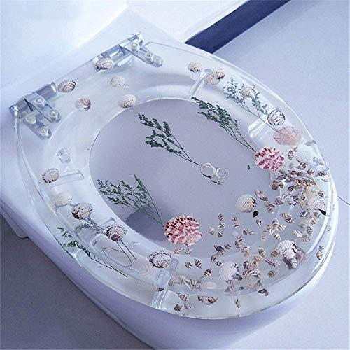 Toilet seat, Automatic lowering, urea-Formaldehyde Resin Toilet lid, Quick Fastening Made of Metal, Universal V, U, O Shape, Toilet seat-Transparent Yellow Duck