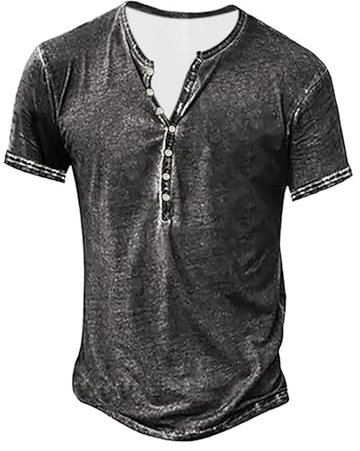 Dinnesis Modischer und lässiger Herren-T-Shirt-Anzug mit 7 Knöpfen, einfarbig und kurzärmelig Traineruhr (Dark Gray, L)