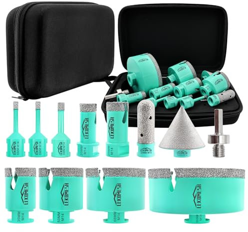 LEKOMESH Tile Hole Saw Kit - (6/6/8/20/35/50/68/110mm+20mm Finger Bit+50mm Chamfer Bit+HEX Adapter) Diamond Core Drill Bits Set for Porcelain Tile Ceramic Marble Brick Concrete,M14 Thread