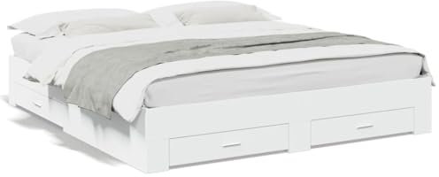 SECOLI Bett mit 2 schubladen 180x200 Bett mit Stauraum Bett 180x200 Bett mit schubladen Jugendbett Kinderbett Holzbett -Weiß-180x200 cm