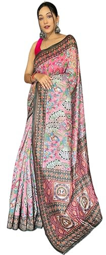 C J Enterprise Sari en pur lin et coton doux avec chemisier pour mariage (Sai 236), Rose, taille unique