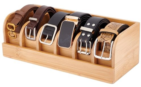 PH PandaHall Scatola Organizzatore per Cintura In Bambù con 6 Divisore Robusta Vetrina In Legno per Cinture Da Uomo e Da Donna Versatile Porta Cintura Contenitore per Cintura Portaoggetti Da Parete