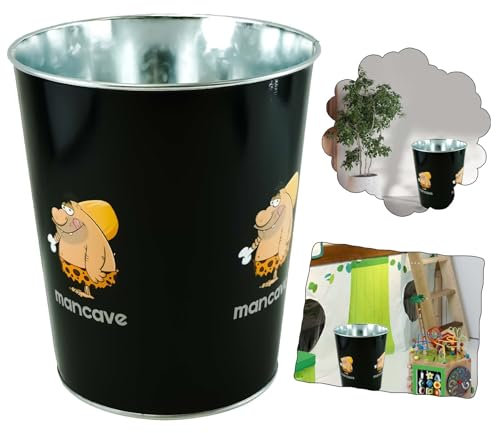 SRV Hub Metal Waste Paper Bin, 5Litre Round Trash Can Black Kids Bathroom, Lightweight Open-Top Garbage Dustbin For Office Use, Small Kitchen Bin for Kids Bedroom, Garbage Container 21cm