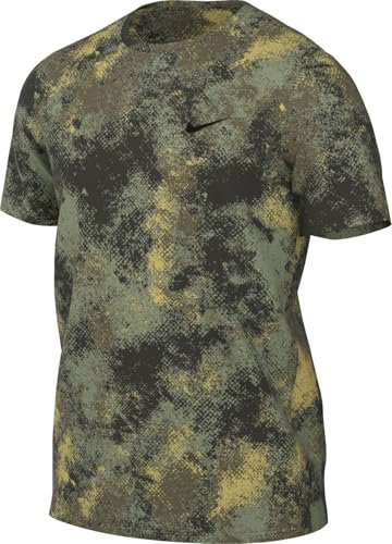 Nike Men's M Nk Df Camo Hyverse Ss Top Shirt, Oil Green/Black/Black, L