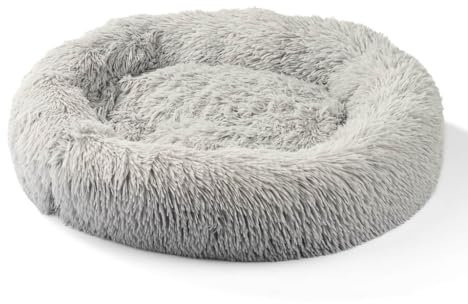 INEXTERIOR Flauschiges Hundebett - Hundekissen, Hundekorb, Fluffiges Hundebett für große, mittelgroße & kleine Hunde auf FauxFur in Grau (100cm)