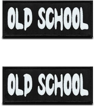 2 Stück Old School Alte Schule Patch Taktische Retro 70/80/90er Moral Stickerei Appliques Emblem Kompatibel mit Klett für Kleidung Rucksack Uniform Weste Hundeweste Biker Jacke Patch