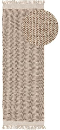 benuta Pure Wollteppich Kim - Beige 70x200 cm - Baumwolle,Wolle - Läufer & im Style: Ikat, Hygge & Cozy, Minimalistisch - Pflegeleicht für Wohnzimmer Schlafzimmer Flur Terrasse Balkon