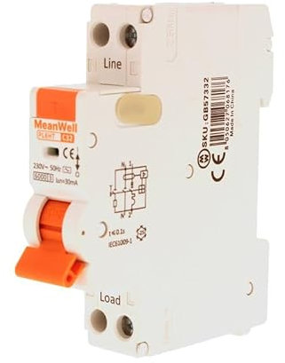 MeanWell Disjoncteur Différentiel 30mA, Type AC Courbe C, 1P+N 6kA 30mA, Slim seulement 1 module DIN, RCBO 1P+N C32 32A