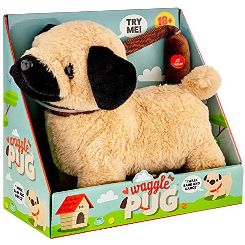 GBS Dancing Waggle Pug – Interactive Walking & Dancing Plush Toy Dog for Kids | Barks, Waggles & Dances to Music | Leash-Controlled Fun | Batteries Required