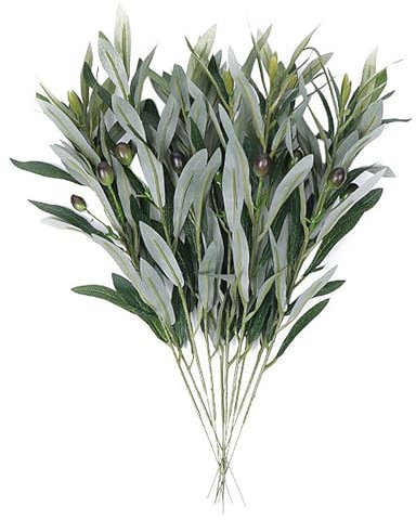 Lot de 10 Branches D'olivier Artificielles pour Vases, Plantes Artificielles, Branches D'olivier pour Petit Vase, Décoration de Table, pour Bouquets, Couronnes, Centres de Table,