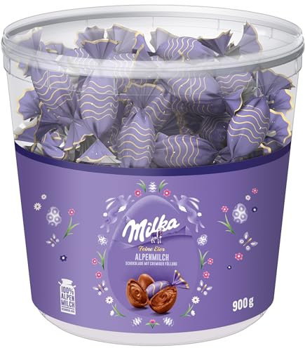 Milka Feine Eier Alpenmilch 1 x 900g I Osterschokolade Großpackung I für das Osternest und zum Verstecken I Süßigkeiten zu Ostern aus 100% Alpenmilch Schokolade