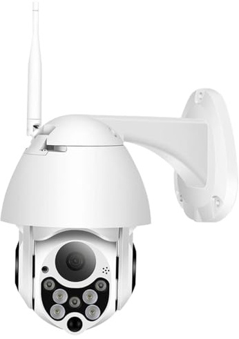 Wetterfeste Ptz Kugelkamera aus Kunststoff, Weiße Ausführung | Glaslinse, 320° Schwenken, 90° Neigen, Integrierte Infrarot LEDs, App YCC365, Max 128 gb Speicher