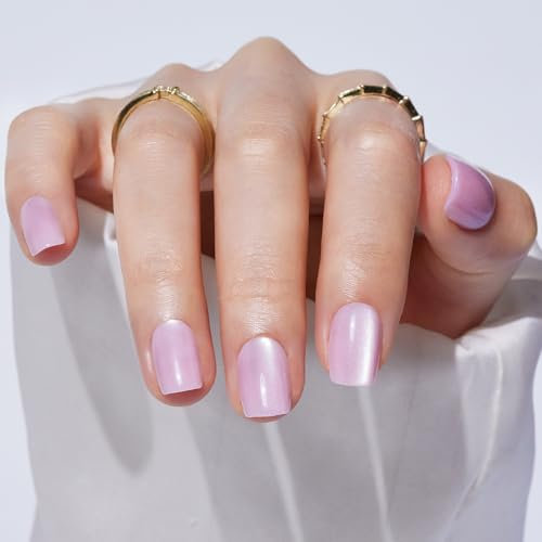 Pink Press On Nails Square Short - Findigit Nail Press Ons, Fit Natural Reusable Stick On Fake Nails with Glue Salon Quality 16 Sizes - 32 Nail Kit,Pink Cat Eye