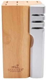 Sabatier Wood Knife Block with Sharpener | Store & Organise up to Six Knives | Wooden Design to Protect Blades | Safe & Secure Kitchen Storage | 11.8 x 11.8 x 21cm