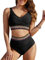 Vijamiy Maillot De Bain Femme 2 Pieces Sexy Col en V Bikini Push Up Taille Haute Ventre Plat Grande Taille Beach Swimsuit Bande élastique à Rayures Colorées(Noir,XL)