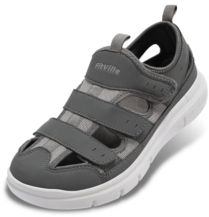 FitVille Sandali Diabetici Uomo Scarpe Ortopediche Larghe Sandalo Comodo per Anziani Fascite Plantare Piedi Gonfi Grigio 42.5 EU Larga