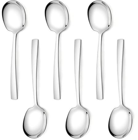 Buffet Serving Spoons Large, 6 PCS 8.5 Inch Stainless Steel Salad Serving Spoons, Long Handle Soup Spoons, Cooking Spoon Kitchen Tool for Restaurant Buffet Serving Party Dinner Tablespoons Banquet