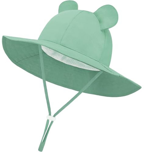 DRESHOW Gorro de Sol para Bebé Gorro Bebe Verano con Orejas de Oso Gorros Proteccion Solar UV Bebe Niño Niña Gorra Playa con Correa Ajustable para la Barbilla UPF 50+