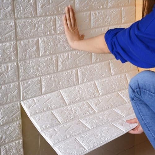 CROWNSHOP 3D Wall Panels 10PCS Wall Panels Self Adhesive 77 x 70CM Brick Wallpaper for Living Room and Bedroom