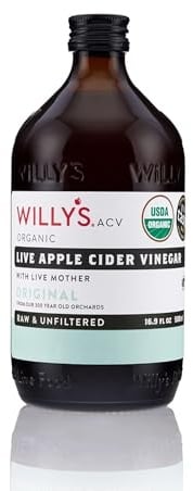 Willy's Organic ACV Apfelessig mit Mutter – Probiotocs für Entgiftung und Darmgesundheit, Glasflasche, 479 ml