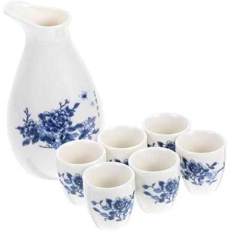 Alipis Japanisches Keramik Sake Satz Elegantes Blaues Design mit 1 Kanne und 6 Bechern Hitze und Kältebeständig für Familienfeiern und Besondere Anlässe