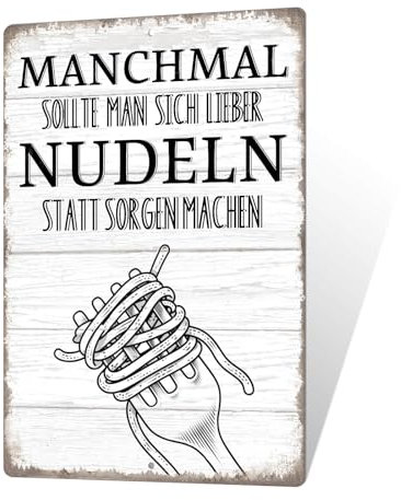 Putuo Decor Nudeln statt Sorgen Blechschild – Lustiges Metallschild für Küche, Essen & Genuss, Retro Deko, 30x20cm