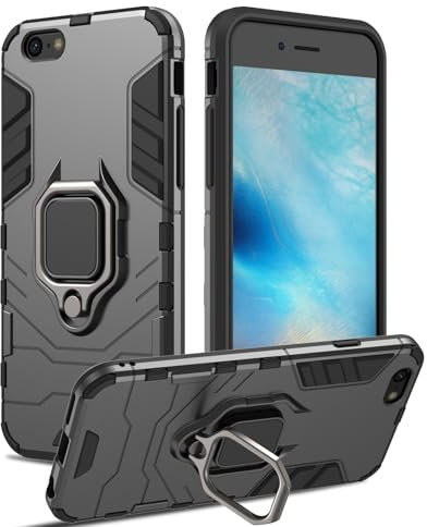 RIIMUHIR Case for iPhone 6/6S, Shockproof Cover with 360° Metal Ring Stand, Anti-Scratch Hard Protective Case, Full Body Bumper Case with Camera Protection (Black)