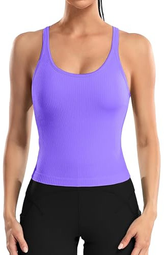 Attraco Sport Tank Tops Damen Workout Tanktop Racerback Yoga Atmungsaktives Shirts Sportshirt Laufen Jogging Fitness Lila XL