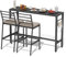 Bartisch Set 3 Teilig Schwarz Bartisch Set mit 2 Stühlen Küchentisch mit Gepolsterten Barhocker Gartenmöbel Set aus Metall für Hinterhof, Veranda, Bistro, Balkon, Esszimmer