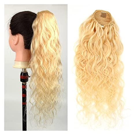 GUHPZA Haarverlängerungen 10-24 Zoll Lang, Lockig, Gewellt, Pferdeschwanz, Haarverlängerungen Mit Kordelzug, Haarscheiben, Pferdeschwanz, Frauen, Blonde Perücke, Haar,DrawString-10inch(25cm)