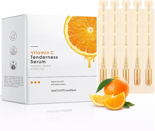 Vitamin C Serum Ampullen Gesicht 2 ml × 20 PCS, Intensive Falten Glätten Gesichtspflege Mit Feuchtigkeitspflege, Reduziert Pigmentflecken & Spendet Langanhaltende Feuchtigkeit Für Glatte Haut