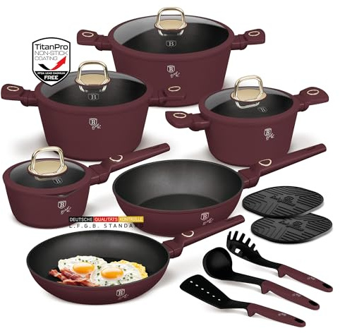 Berlinger Haus Topfset 15-teilig Leonardo Collection – Induktion – TitanPro Antihaftbeschichtung – Geschmiedetes Aluminium – PFOA-frei – Kochgeschirr-Set – Mit Küchenhelfern & Silikonuntersetzern