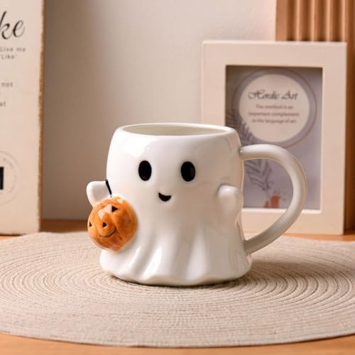 Taza de café fantasma de Halloween, taza de cerámica con cara de fantasma, lindas tazas de fantasmas de dibujos animados, vaso de cerámica con asa, para el hogar, Navidad, cumpleaños, adultos
