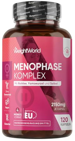 Menophase Complex Supplement for Women - 2150mg - 1 a Day - 120 Capsules | 4 Months Supply - With Red Clover, Wild Yam & Sage - Added Vitamins B6, B9, B12 & D3, Magnesium, Iron & Zinc