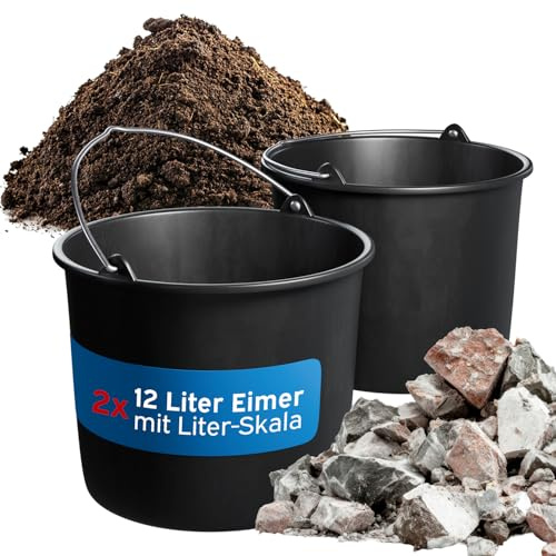 kör4u Baueimer 2er Set 12l, Schwarz, mit Metallbügel, Mörteleimer für BAU