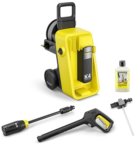 Kärcher Hochdruckreiniger K 4 Comfort Premium, Druck: max. 130 bar, Fördermenge: 420 l/h, Fläche: 30 m²/h, Gewicht: 17 kg, extra Flexibler Hochdruckschlauch, Schlauchtrommel, 4-in-1 Multi Jet