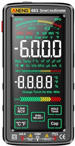 EpheyFIF ANENG 683 6000 Count Professionelles Multimeter AC/DC Spannungsprüfstrom Amperemeter Smart Touch Screen Multimeter NCV Diode Test