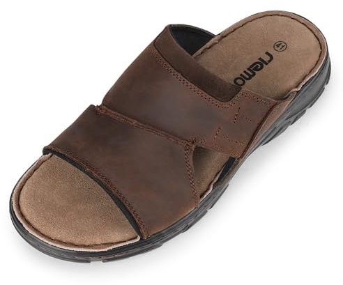 riemot Sandalias Hombre Piel Zuecos de Dedo Abierto con Amortiguación Sandals Ligeras Para Paseos Diarios y Salidas al Aire Libre Zapatos Verano Transpirables Para Pesca Perro y Excursiones 44 EU