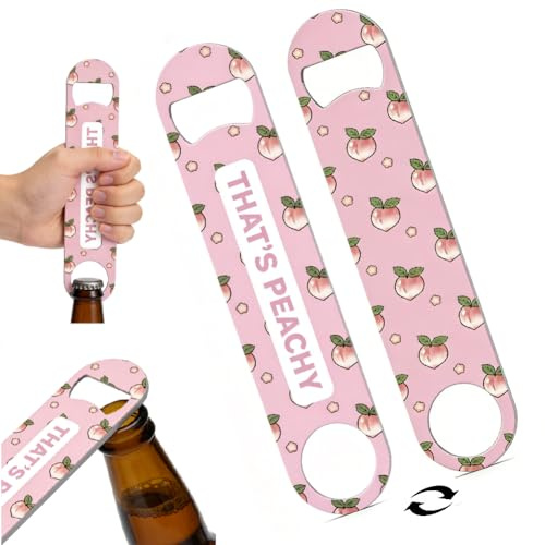 PRESSINART Bottle Opener Bartender Pink Peach Design 18 x 4cm, Beer Bottle Opener Cute Printed Heavy Duty Stainless Steel Metal Beer Open Tools for Party Bar Restaurant Kitchen Home Birthday Gifts