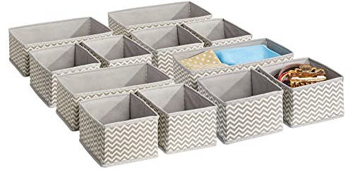 mDesign Stoffbox für Schrank oder Schublade – die ideale Stoff Aufbewahrungsbox – 12er-Pack: Acht kleine und vier große Boxen – flexibel verwendbare Schubladen Organizer – taupe/Natur