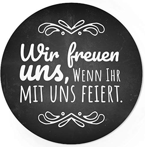 48 Design Etiketten, rund/Wir freuen uns Motiv 1 / Hochzeit/Taufe/Geburtstag/Konfirmation/Aufkleber/Sticker/Einladung