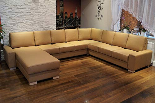 Quattro Meble Super große 9 Sitzer Echtleder Ecksofa California U-Form 200x345x275cm mit Ottomane Ledersofa Echt Leder Eck Couch große Farbauswahl !!!