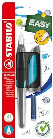 STABILO - Schulfüller mit Standard-Feder M - EASYbuddy in schwarz/himmelblau - blau (löschbar) - inkl. Patrone