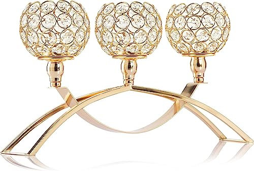 Candelabro de cristal dorado con 3 brazos para decoración de mesa de café de boda, comedor (Glod)