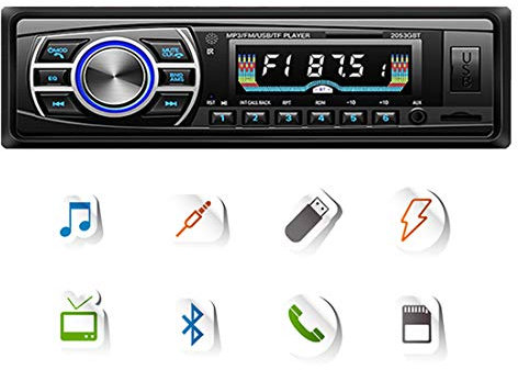 DONGMAO Autoradio Bluetooth,12V-24V Pantalla OLED Bluetooth FM Turner Aux-in Soporte Bluetooth USB/SD/MMC Lector de Tarjetas Reproductor de MP3 1DIN + ISO Conector 12-24V Universal