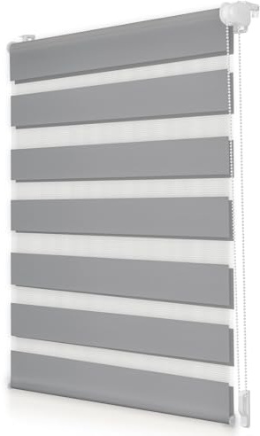 Vkele Doppelrollo Klemmfix ohne Bohren, Grau 60x150cm(BxH), Duo Rollo Zebrarollo Fensterrollo für Fenster und Tür, Lichtdurchlässig Verdunkelnd, Seitenzugrollo Sonnenschutz Sichtschutz