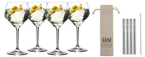 RIEDEL Gin Tonic Vorteilsset 5441/97 + Gratis 4er Set EKM Living Edelstahl Trinkhalme Silber